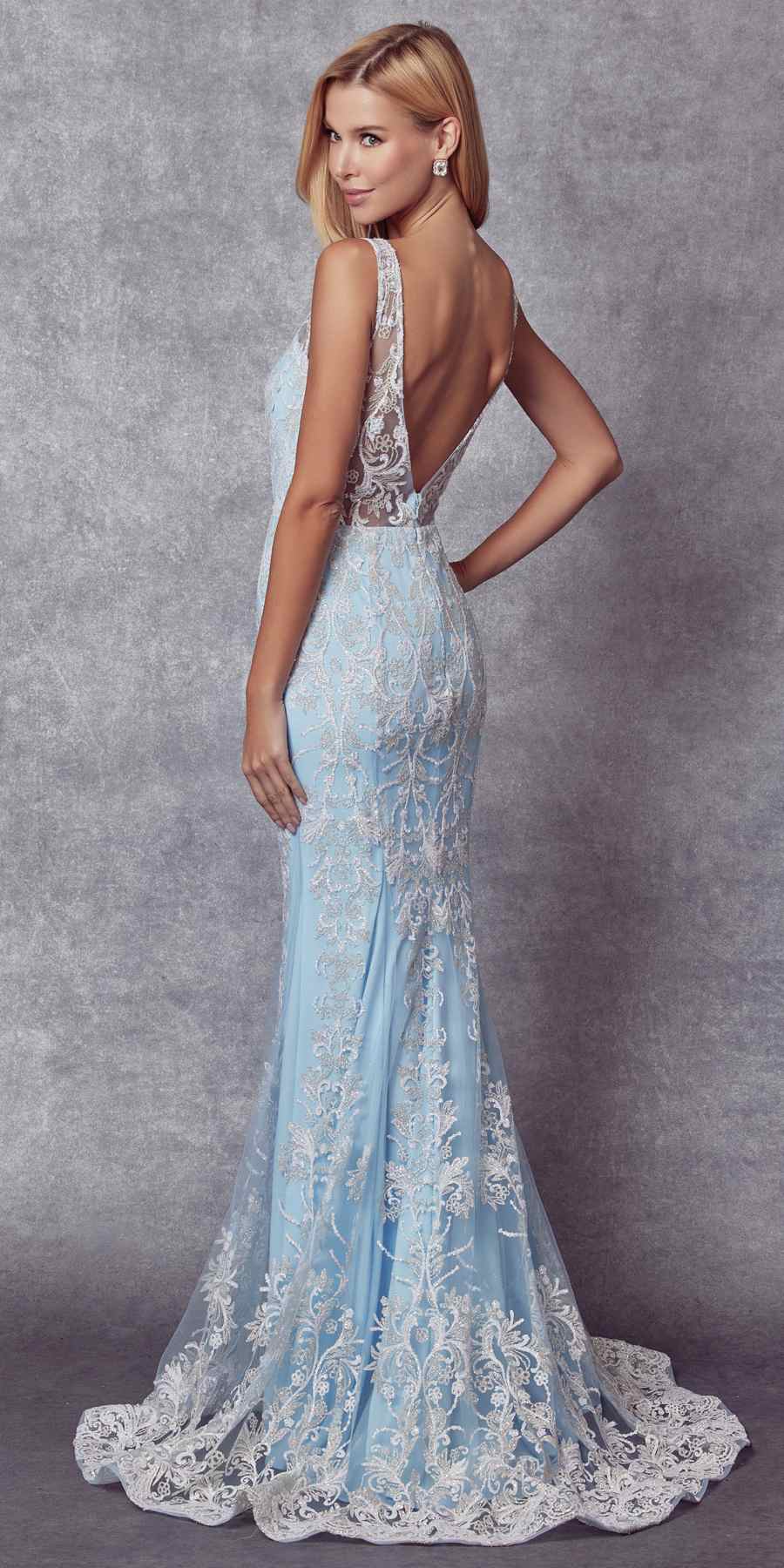 Vestido de sirena Juliet 277 de tul con diseño de brillantina elegante