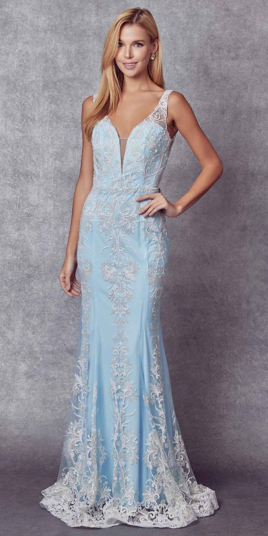 Vestido de sirena Juliet 277 de tul con diseño de brillantina elegante
