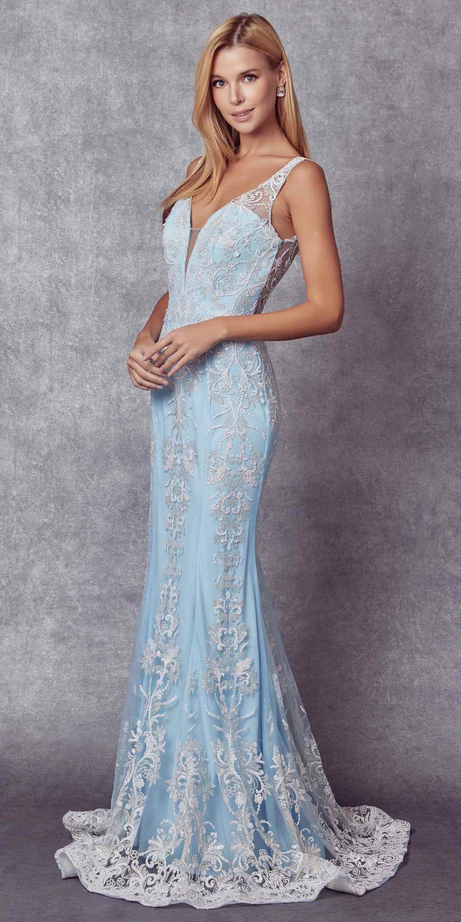 Vestido de sirena Juliet 277 de tul con diseño de brillantina elegante