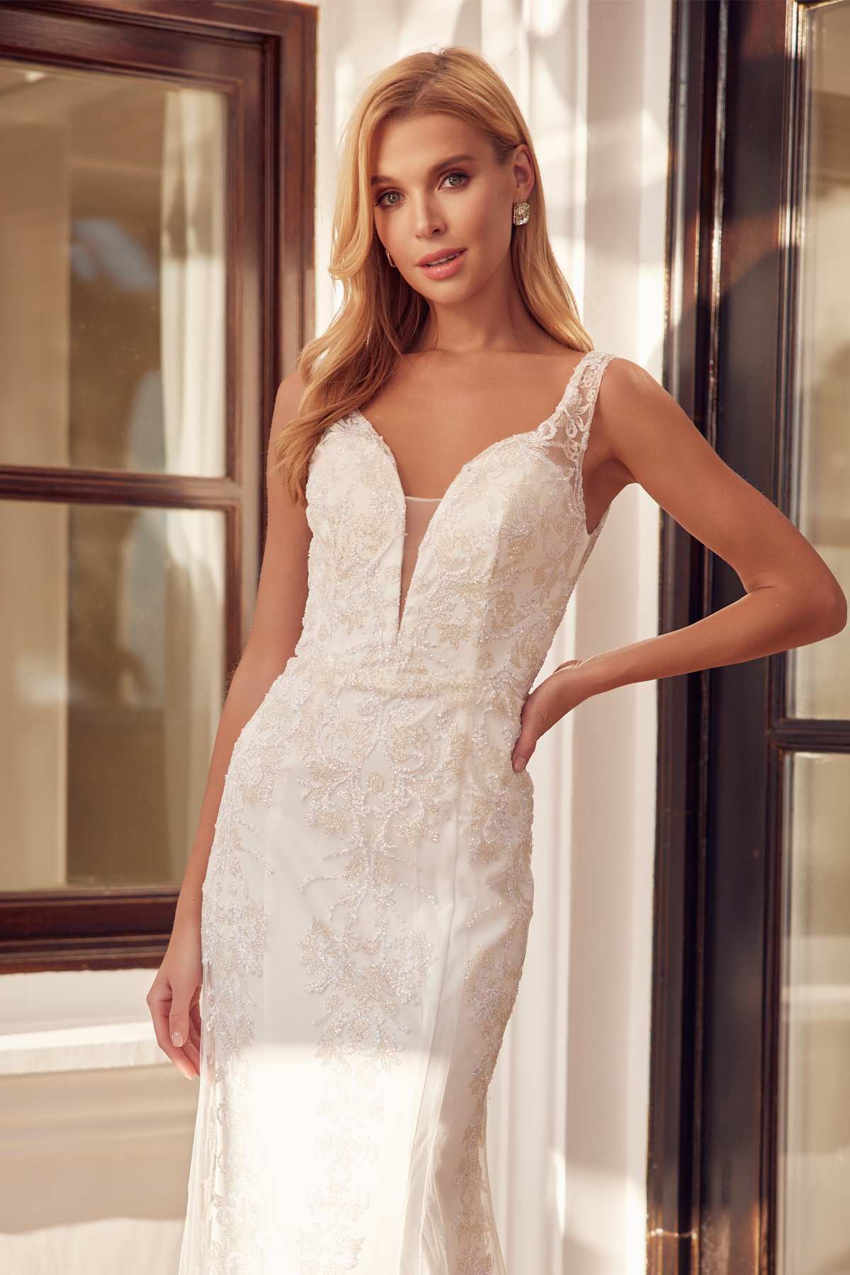 Vestido de sirena Juliet 277 de tul con diseño de brillantina elegante
