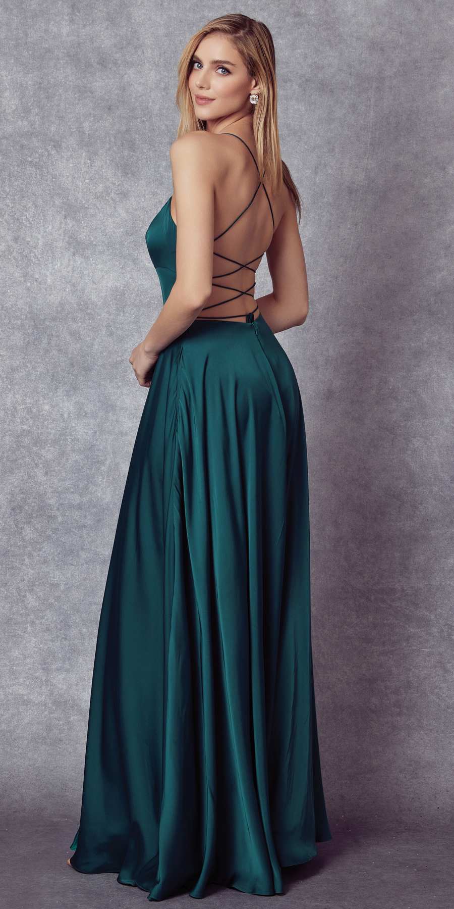 Julieta 278 – Vestido de gala formal de satén con corte A y bolsillos laterales