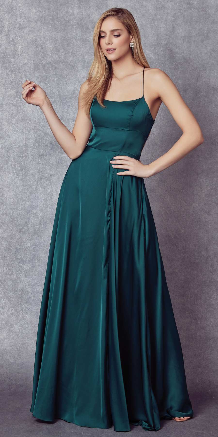Julieta 278 – Vestido de gala formal de satén con corte A y bolsillos laterales