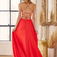 Julieta 278 – Vestido de gala formal de satén con corte A y bolsillos laterales