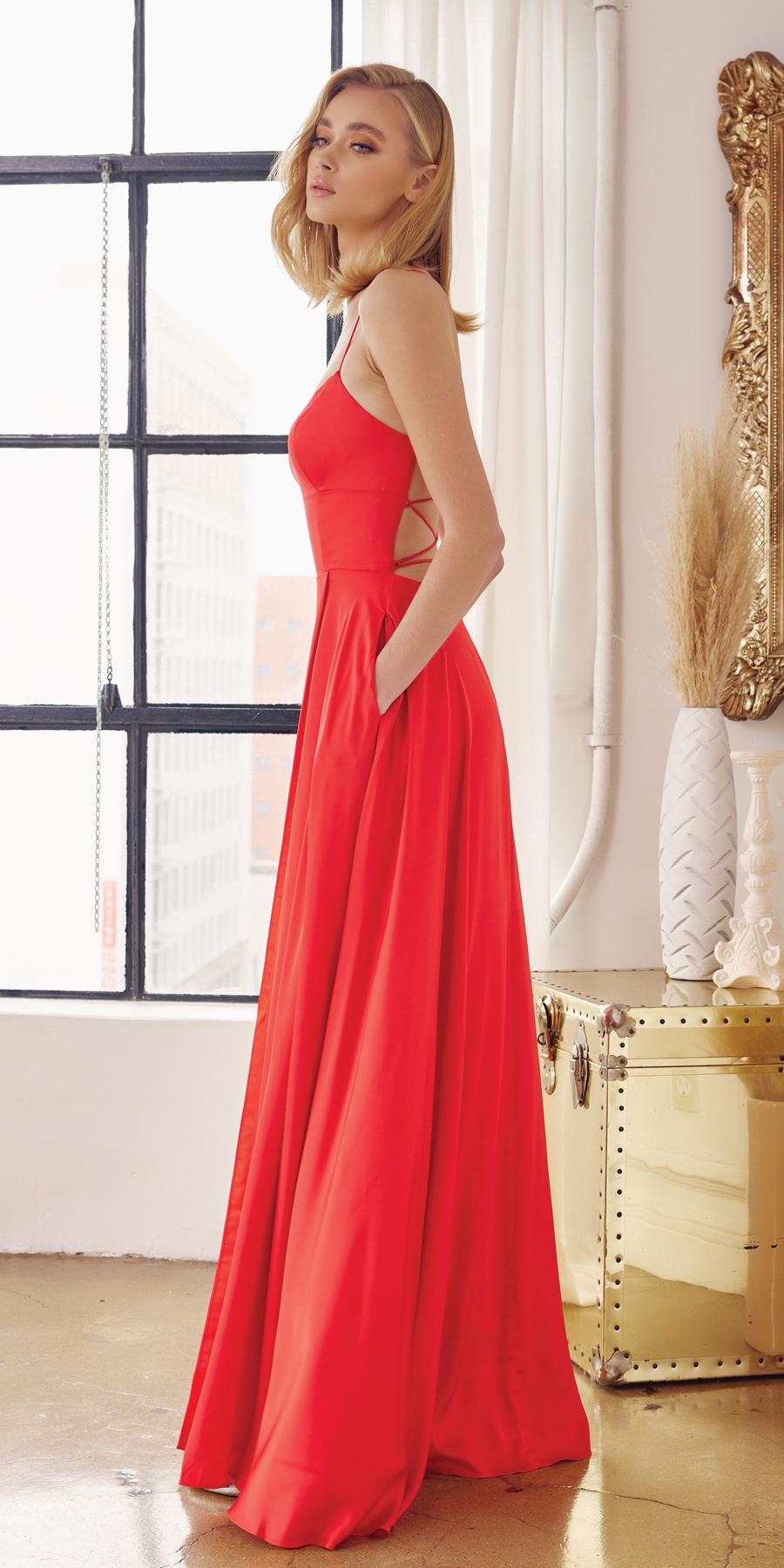 Julieta 278 – Vestido de gala formal de satén con corte A y bolsillos laterales