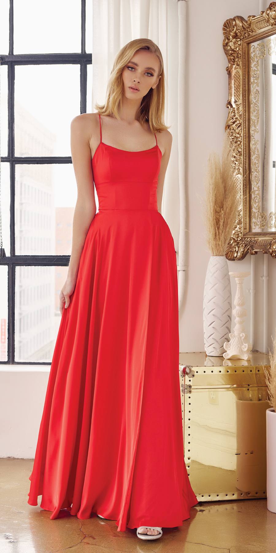 Julieta 278 – Vestido de gala formal de satén con corte A y bolsillos laterales