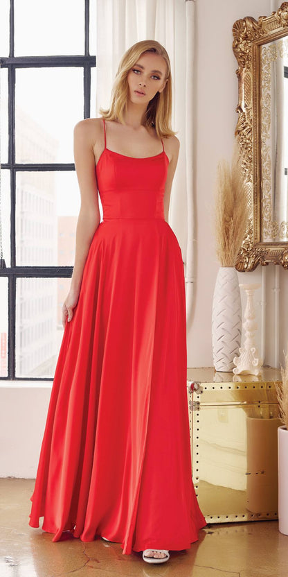 Julieta 278 – Vestido de gala formal de satén con corte A y bolsillos laterales