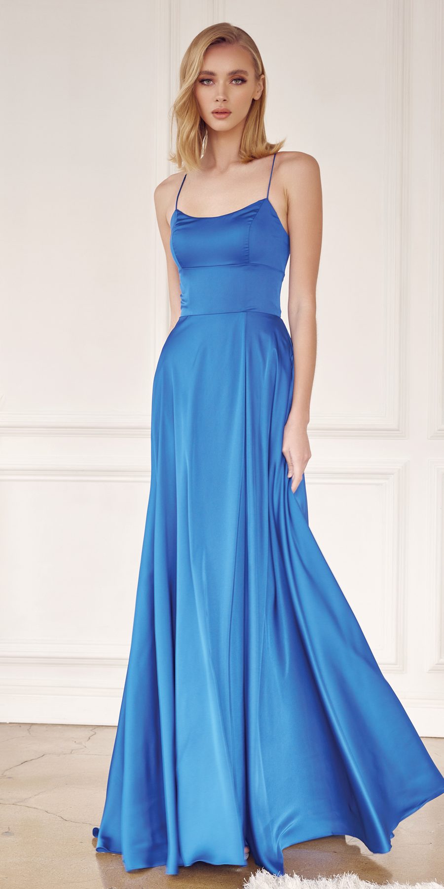 Julieta 278 – Vestido de gala formal de satén con corte A y bolsillos laterales