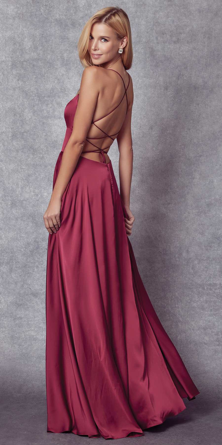 Julieta 278 – Vestido de gala formal de satén con corte A y bolsillos laterales