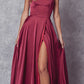 Julieta 278 – Vestido de gala formal de satén con corte A y bolsillos laterales