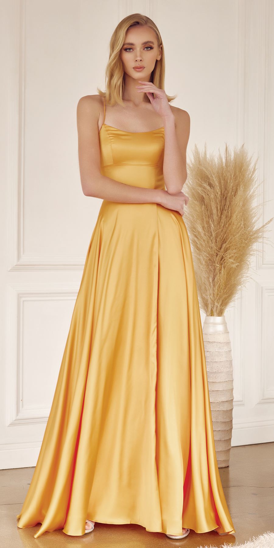 Julieta 278 – Vestido de gala formal de satén con corte A y bolsillos laterales