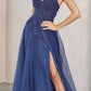 Juliet 283 3D Flowers Embroidered Tulle Glitter Skirt High Slit
