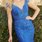 Juliet 286 Floor Length Feather Skirt Embellished Fitted Prom Dress