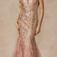 Juliet 286 Floor Length Feather Skirt Embellished Fitted Prom Dress