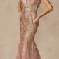 Juliet 286 Floor Length Feather Skirt Embellished Fitted Prom Dress