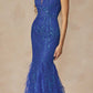 Juliet 286 Floor Length Feather Skirt Embellished Fitted Prom Dress