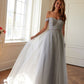 Vestido de fiesta Juliet 287 con top de cuentas sin hombros y falda en A