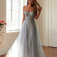 Vestido de fiesta Juliet 287 con top de cuentas sin hombros y falda en A