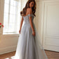 Vestido de fiesta Juliet 287 con top de cuentas sin hombros y falda en A