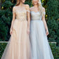 Vestido de fiesta Juliet 287 con top de cuentas sin hombros y falda en A