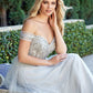 Vestido de fiesta Juliet 287 con top de cuentas sin hombros y falda en A