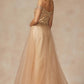 Vestido de fiesta Juliet 287 con top de cuentas sin hombros y falda en A