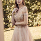Vestido de fiesta Juliet 287 con top de cuentas sin hombros y falda en A