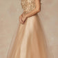Vestido de fiesta Juliet 287 con top de cuentas sin hombros y falda en A