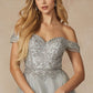 Vestido de fiesta Juliet 287 con top de cuentas sin hombros y falda en A