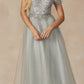 Vestido de fiesta Juliet 287 con top de cuentas sin hombros y falda en A