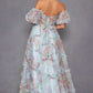 Juliet JT2887C Whimsy Sweetheart Off Shoulder Ruffled A-Line Print Gown