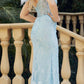 Juliet 288 Long Off the Shoulder Feather Strap Fitted Glitter Print Gown
