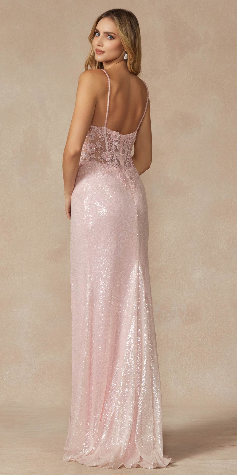 Juliet 289 Vestido largo de gala de lentejuelas con corpiño tipo corsé