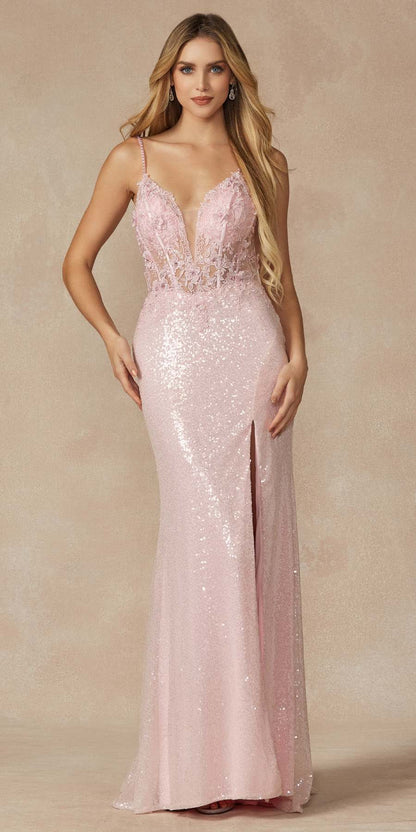 Juliet 289 Vestido largo de gala de lentejuelas con corpiño tipo corsé