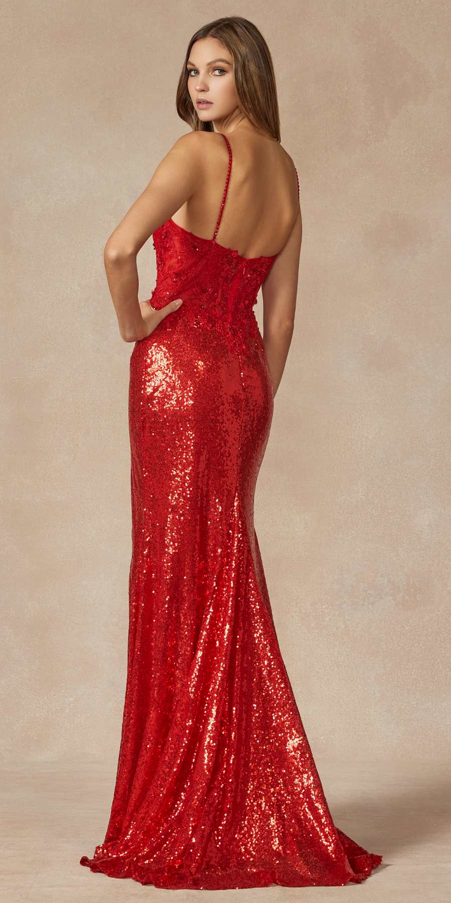 Juliet 289 Vestido largo de gala de lentejuelas con corpiño tipo corsé