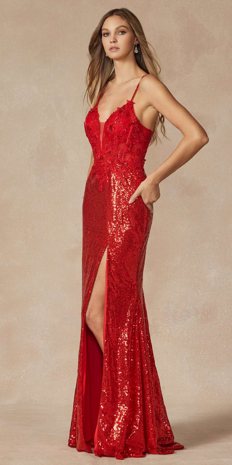 Juliet 289 Vestido largo de gala de lentejuelas con corpiño tipo corsé