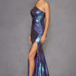 Juliet JT2910H Long Metallic Fitted One Shoulder Prom Gown