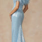 Juliet 292 Long Feather Neckline Off the Shoulder High Slit Prom Gown