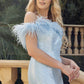 Juliet 292 Long Feather Neckline Off the Shoulder High Slit Prom Gown