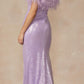 Juliet 292 Long Feather Neckline Off the Shoulder High Slit Prom Gown