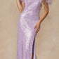 Juliet 292 Long Feather Neckline Off the Shoulder High Slit Prom Gown