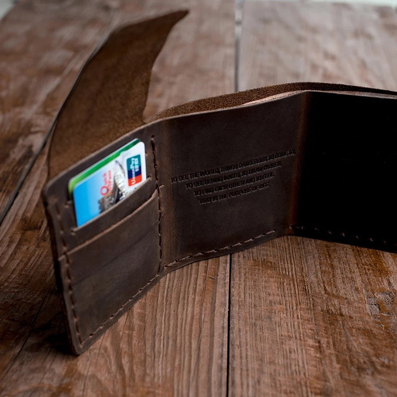 Men's Crazy Horse Leather Handmade Trifold Personality Retro Men's Wallets