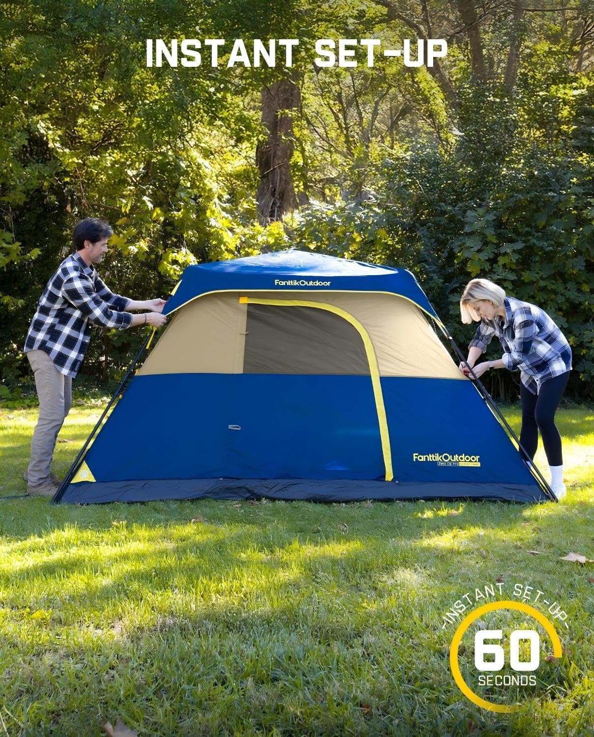 FanttikOutdoor Camping Tent 6 Person Instant Cabin Tent Setup in 60 Seconds with Rainfly & Windproof Portable with Carry Bag for Family Camping & Hiking, Upgraded Ventilation, Navy Blue
