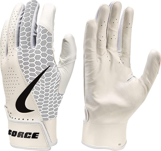 Guantes de bateo de béisbol Nike Force Edge - Para hombre - Blancos (1 par) (Grande)