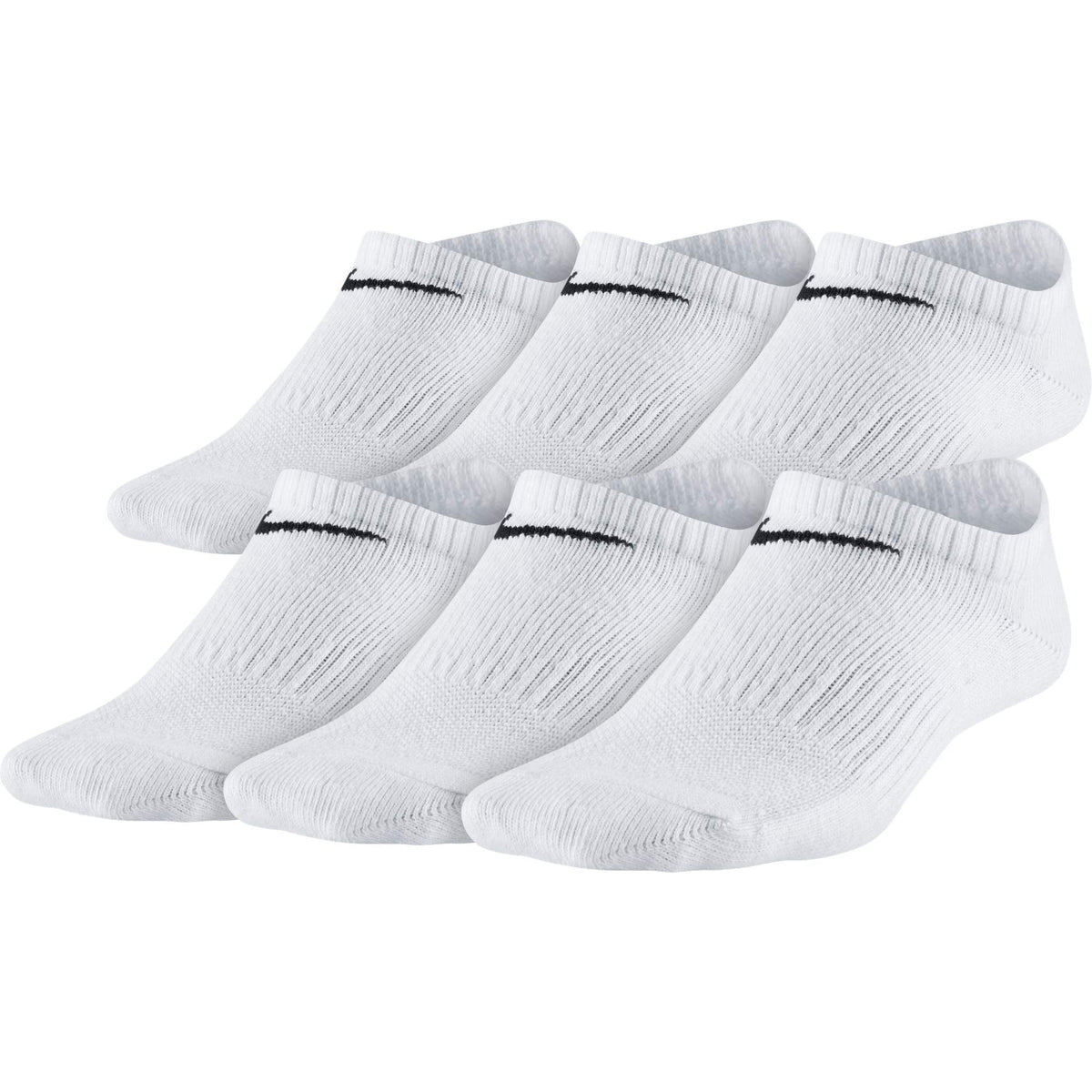 Calcetines Nike Everyday Lightweight que no se ven para niños (6 pares) Blanco/Negro Mediano