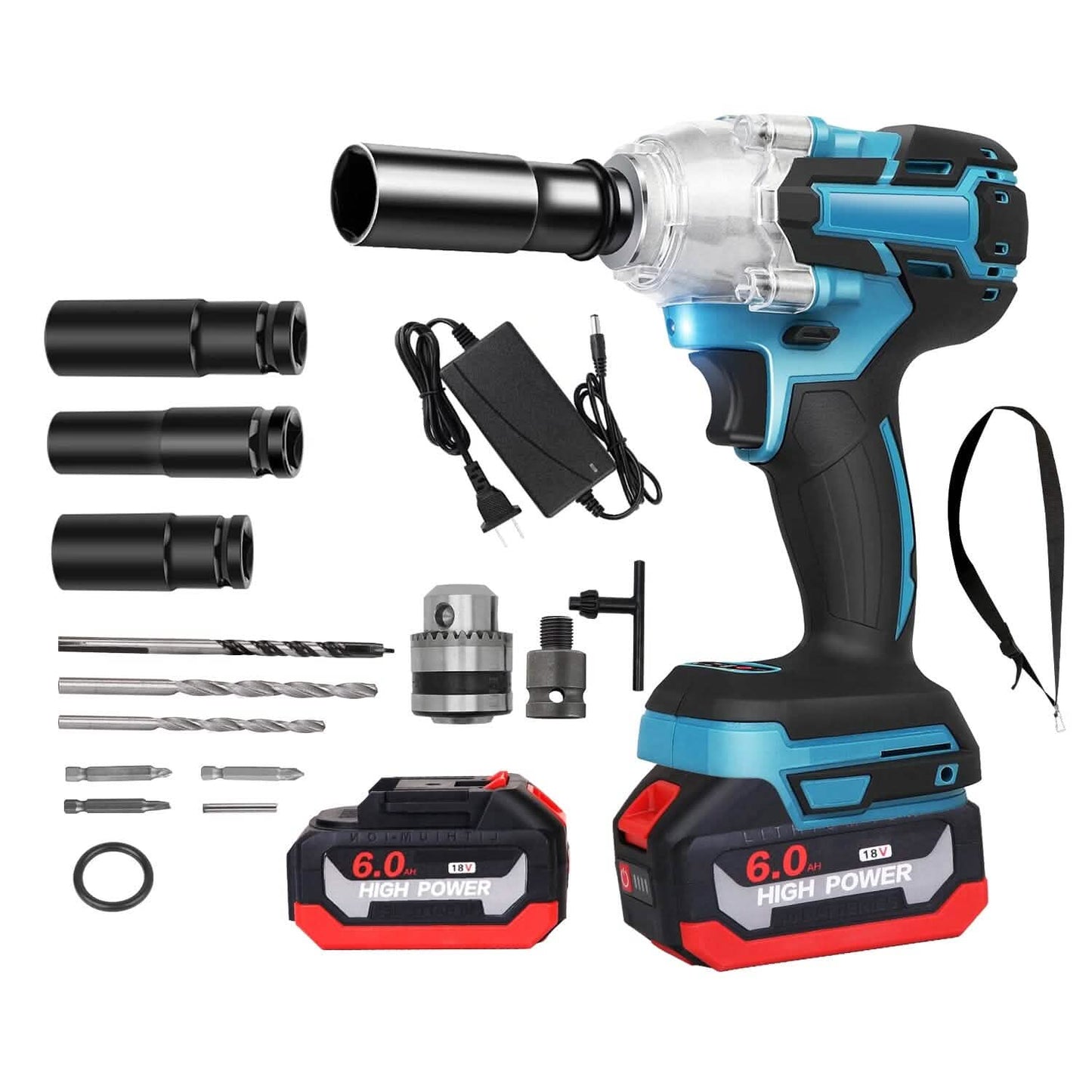 Taladro Atornillador de Impacto Eléctrico Inalámbrico 3 en 1 con Motor sin Escobillas, Velocidad Variable Máx. 3450 RPM