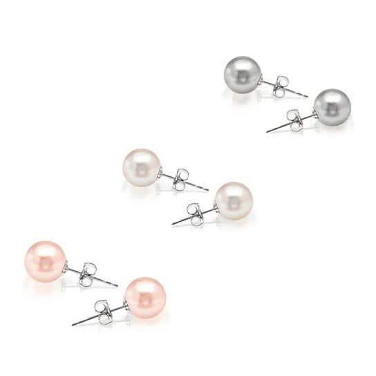 Paquete de 3: Pendientes de perla bañados en oro blanco de 18k