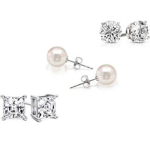 Paquete de 3: Juego de pendientes de tuerca de cristal y perlas