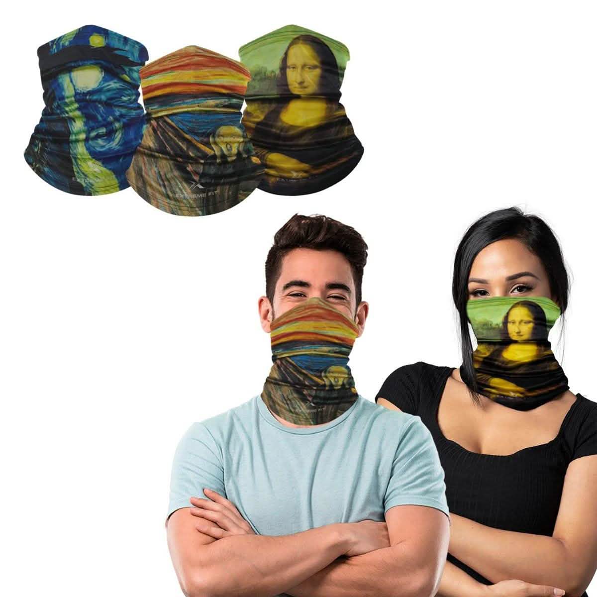 Paquete de 3: Pañuelo de cuello con diseño de pintura famosa, bandana multifuncional