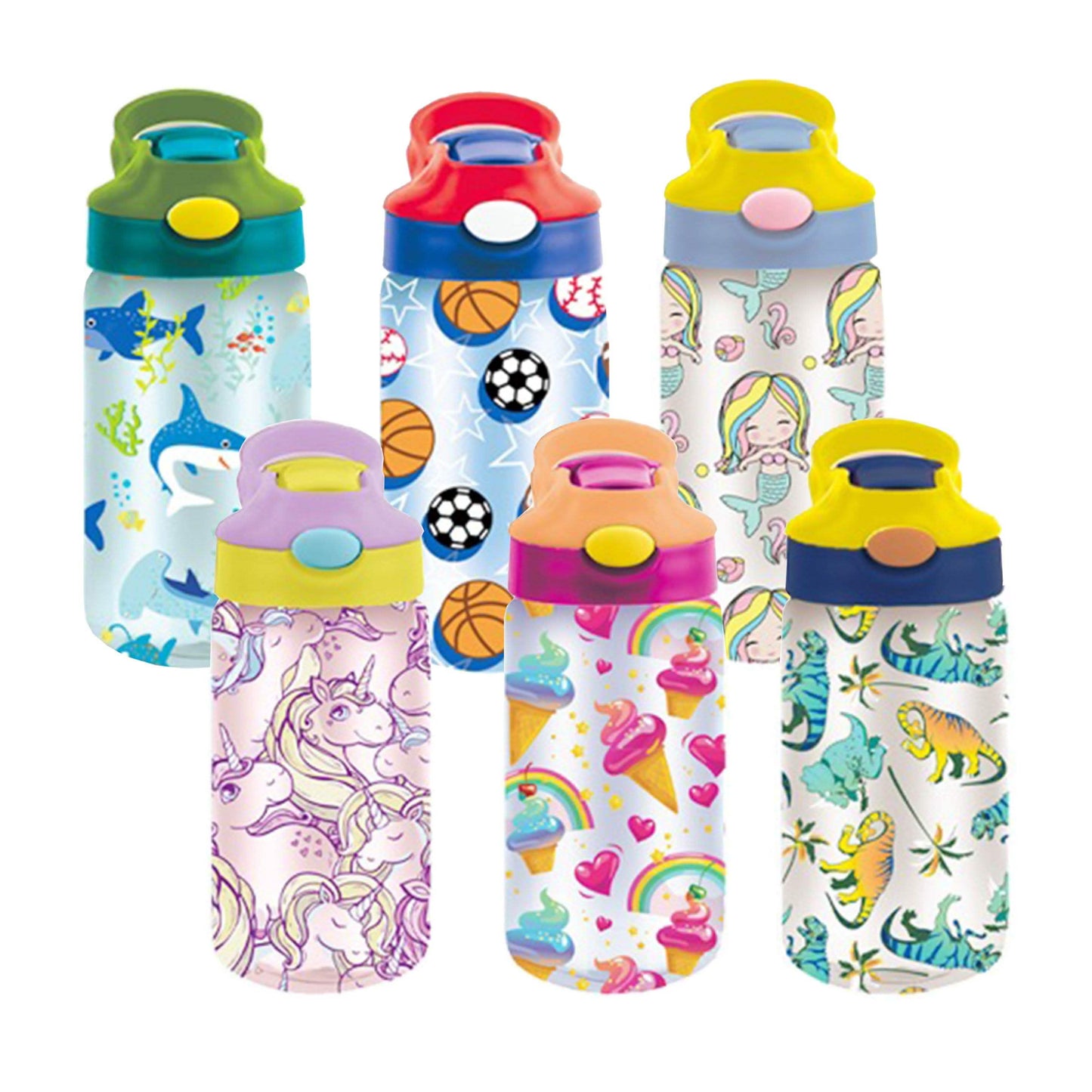 Paquete de 3: botellas de agua surtidas para niños con pajita automática