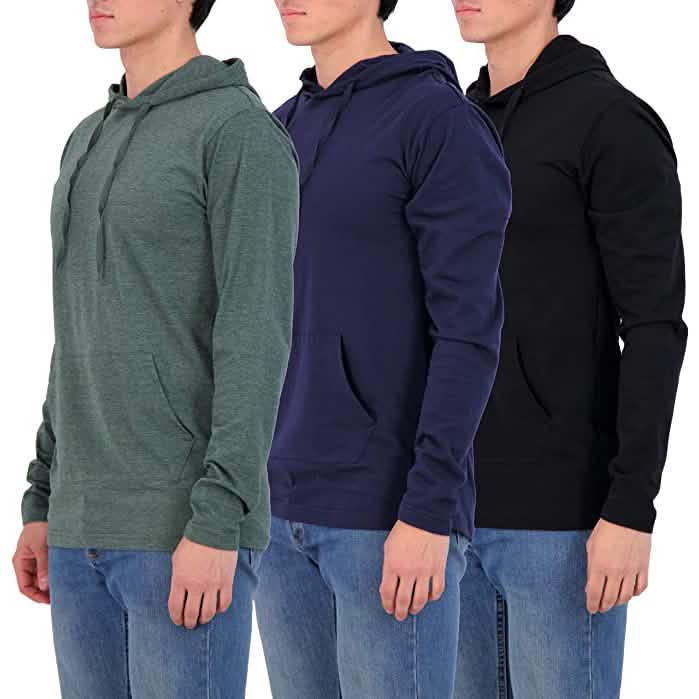 Paquete de 3: Sudaderas ligeras con capucha y bolsillo de algodón para hombre
